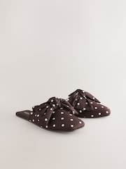 Brown/White Spot Mule Linen Bow Slippers - Image 5 of 8