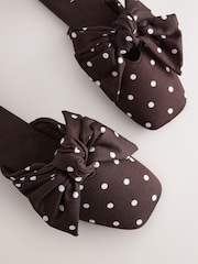Brown/White Spot Mule Linen Bow Slippers - Image 7 of 8