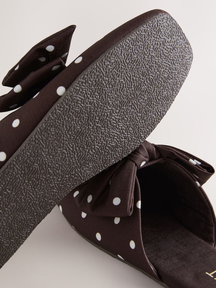 Brown/White Spot Mule Linen Bow Slippers - Image 8 of 8