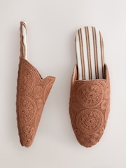 Tan Brown Crochet Mule Slippers - Image 1 of 8