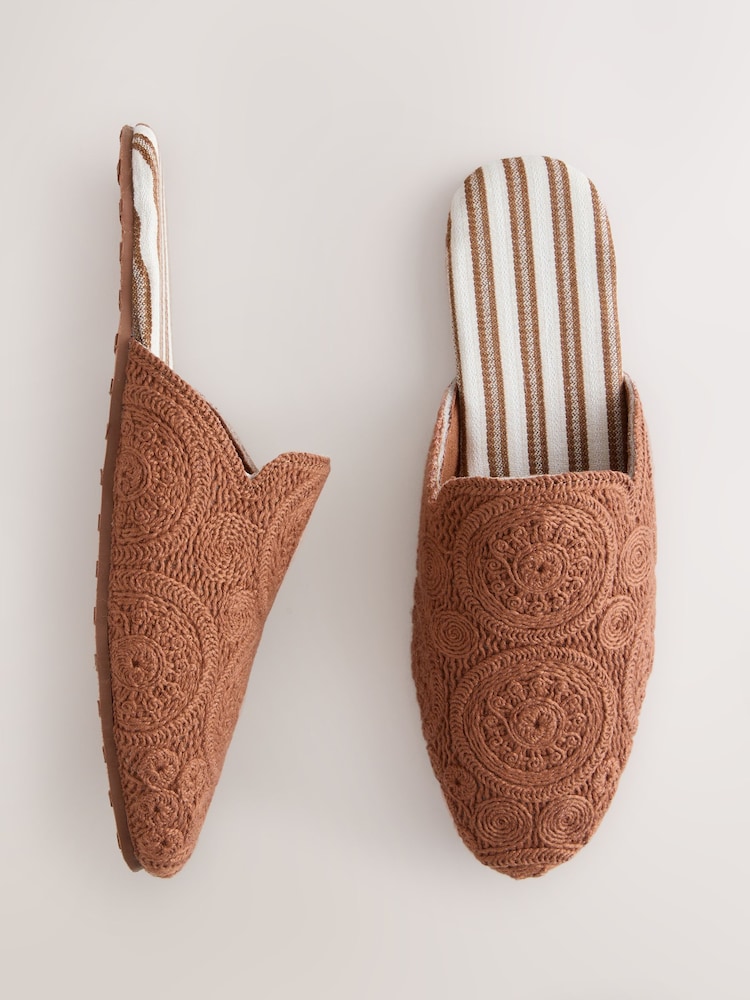 Tan Brown Crochet Mule Slippers - Image 1 of 8