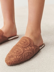Tan Brown Crochet Mule Slippers - Image 4 of 8