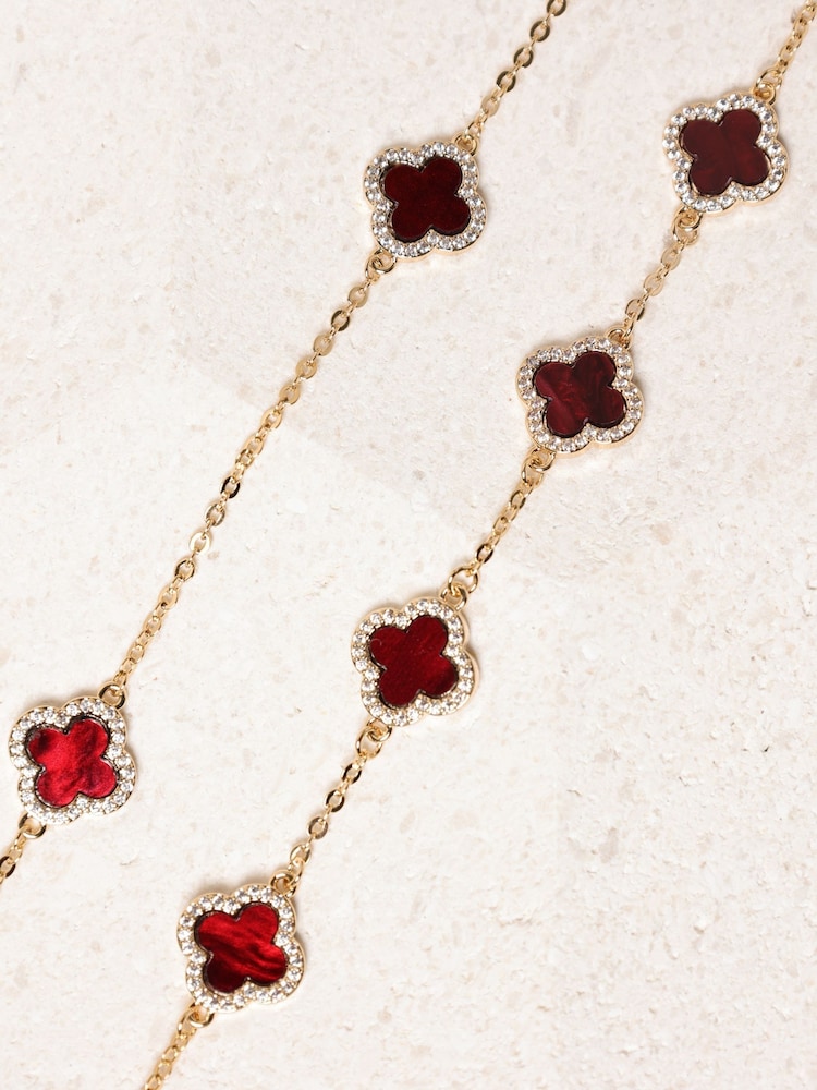Jon Richard Gold Tone Carnelian Station Clover Necklace - Image 2 of 4 Jon Richard Gold Tone Carnelian Station Clover Necklace - Image 2 of 4