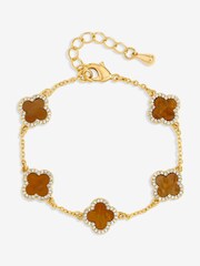 Jon Richard Gold Tone Tigers Eye Clover Bracelet - Image 1 of 4