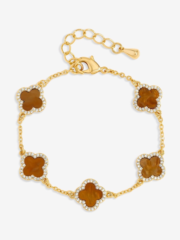 Jon Richard Gold Tone Tigers Eye Clover Bracelet - Image 1 of 4
