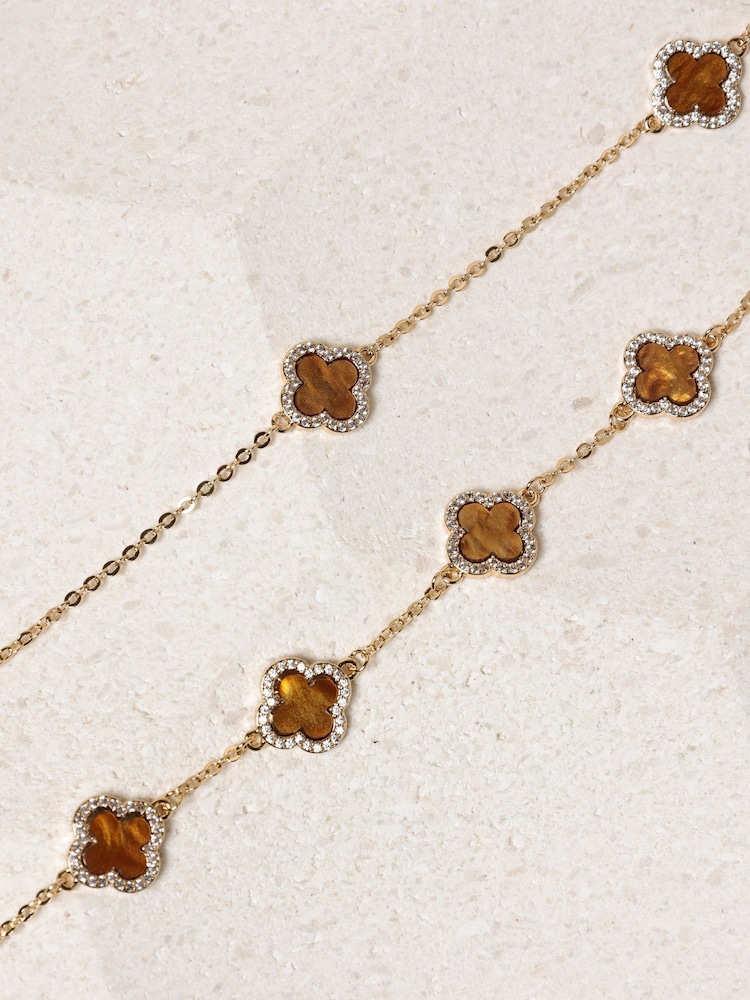 Jon Richard Gold Tone Tigers Eye Clover Bracelet - Image 2 of 4