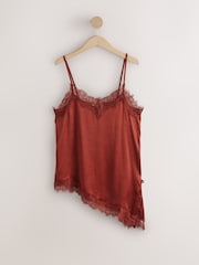 Rust Brown Asymetric Lace Trim Cami Top - Image 1 of 3