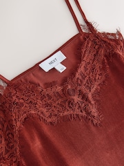 Rust Brown Asymetric Lace Trim Cami Top - Image 3 of 3
