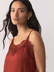 Rust Brown Asymetric Lace Trim Cami Top - Image 4 of 7