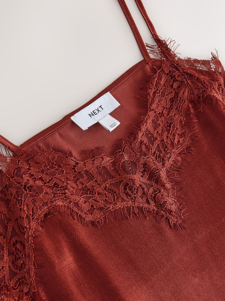 Rust Brown Asymetric Lace Trim Cami Top - Image 7 of 7