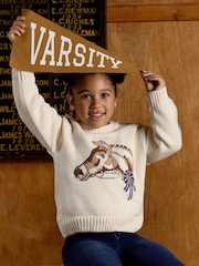 Joules Girls' Cream Horse Knitted Jumper - Image 3 of 10