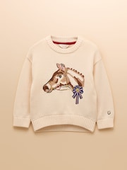 Joules Girls' Cream Horse Knitted Jumper - Image 6 of 10