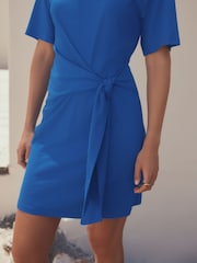 Cobalt Blue Tie Waist Mini T-Shirt Dress - Image 4 of 7
