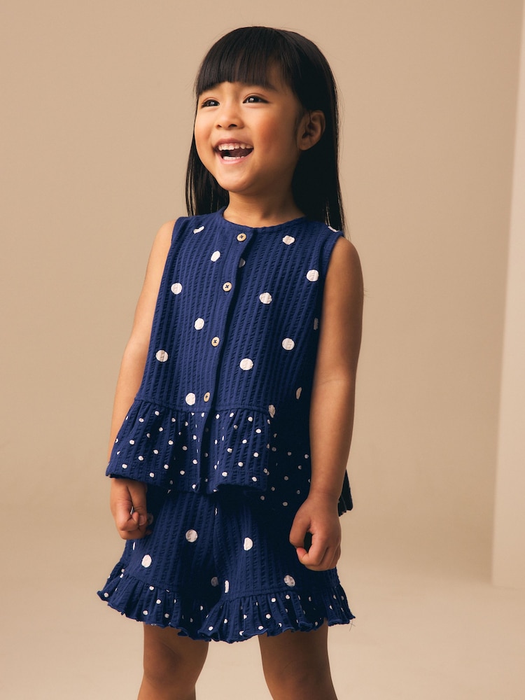 Navy Spot Peplum Vest and Shorts Set (3mths-7yrs) - Image 1 of 9
