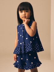 Navy Spot Peplum Vest and Shorts Set (3mths-7yrs) - Image 3 of 9