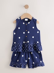 Navy Spot Peplum Vest and Shorts Set (3mths-7yrs) - Image 5 of 9