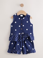 Navy Spot Peplum Vest and Shorts Set (3mths-7yrs) - Image 6 of 9