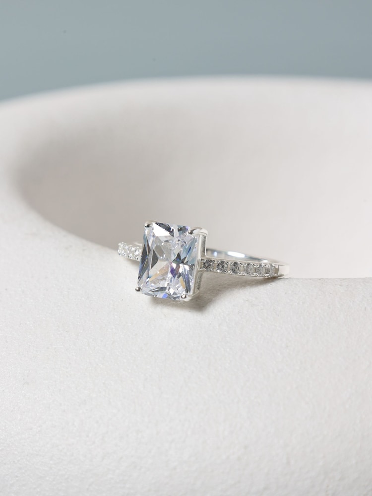 Simply Silver 925 Sterling Silver Pave Emerald Cut Engagement Ring - Image 2 of 3