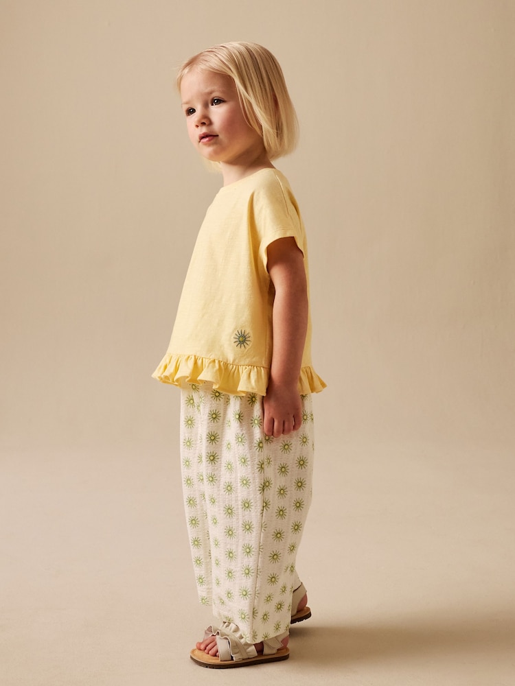 Yellow Flower Wide Leg Trousers Set (3mths-7yrs) - Image 1 of 4