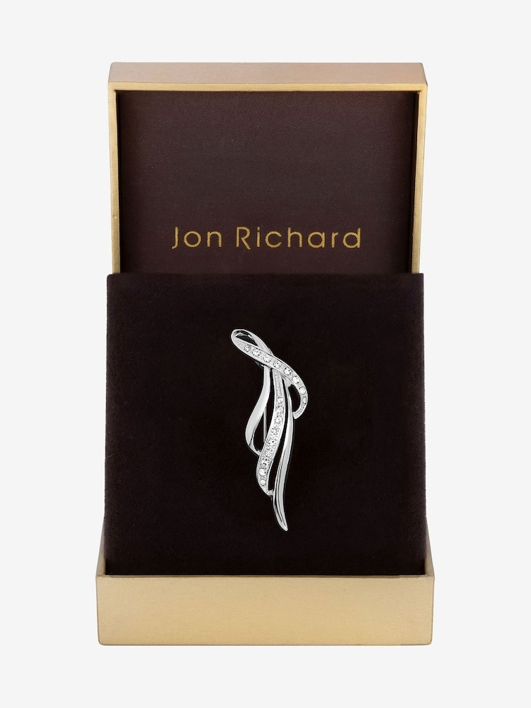Jon Richard Silver Plated and Pave Contempoary Long Brooch Gift Box - Image 1 of 3 Jon Richard Silver Plated and Pave Contempoary Long Brooch Gift Box - Image 1 of 3