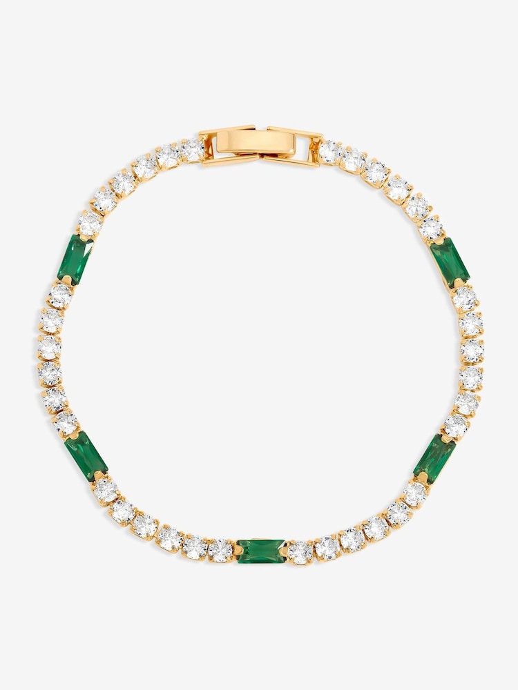 Jon Richard Gold Plated Round Stone and Emerald Tennis Bracelet - Image 1 of 4 Jon Richard Gold Plated Round Stone and Emerald Tennis Bracelet - Image 1 of 4