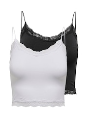 ONLY Black 2 Pack Lace Trim Soft Camisoles - Image 1 of 4