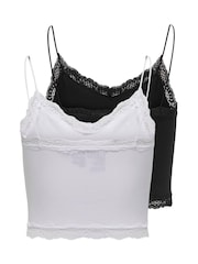 ONLY Black 2 Pack Lace Trim Soft Camisoles - Image 2 of 4