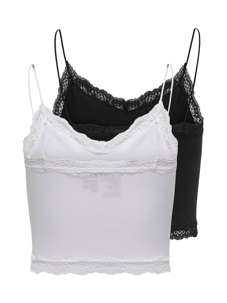 ONLY Black 2 Pack Lace Trim Soft Camisoles - Image 2 of 5 ONLY Black 2 Pack Lace Trim Soft Camisoles - Image 2 of 5