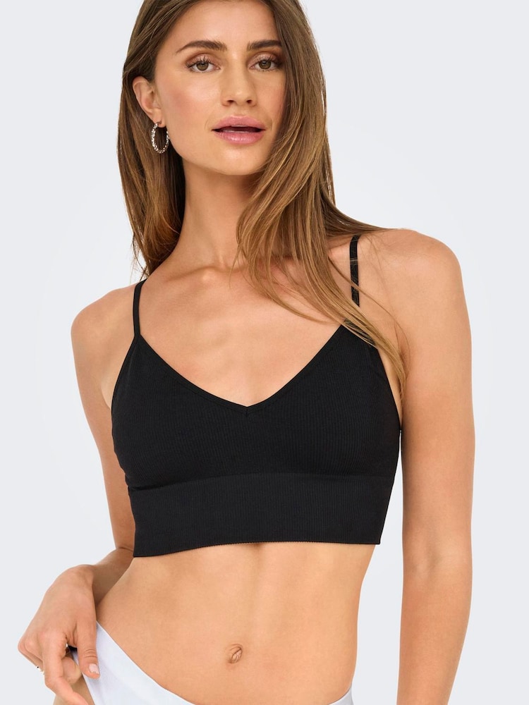 ONLY Black 3 Pack V-Neck Ribbed Soft Bralet - Image 5 of 5