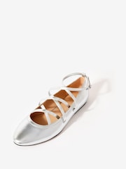 Mint Velvet Silver Leather Lace Up Ballet Pumps - Image 3 of 5