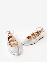 Mint Velvet Silver Leather Lace Up Ballet Pumps - Image 4 of 5
