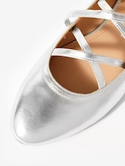Mint Velvet Silver Leather Lace Up Ballet Pumps - Image 5 of 5