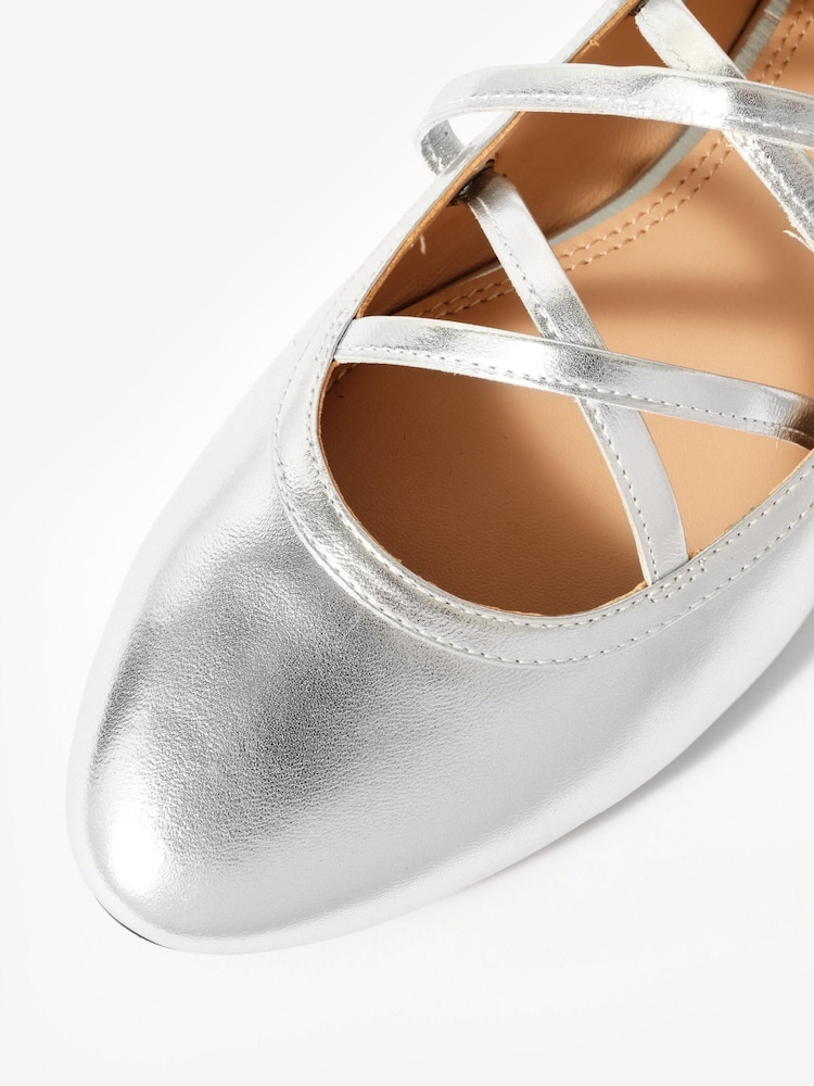 Mint Velvet Silver Leather Lace Up Ballet Pumps - Image 5 of 5