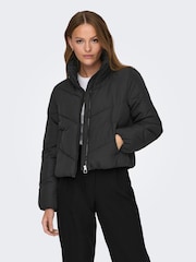 ONLY Black Zip Through Short Puffer Jacket - Image 1 of 6