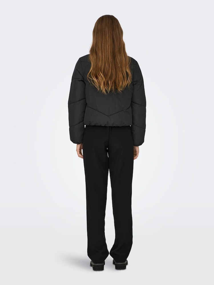 ONLY Black Zip Through Short Puffer Jacket - Image 2 of 6