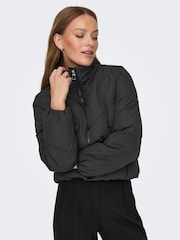 ONLY Black Zip Through Short Puffer Jacket - Image 3 of 6