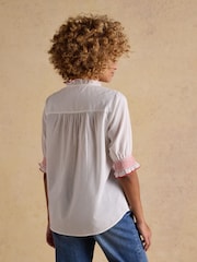 Joules Melanie White with Contrast Trim Short Sleeve Ruffle Blouse - Image 2 of 8