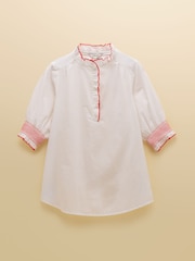 Joules Melanie White with Contrast Trim Short Sleeve Ruffle Blouse - Image 8 of 8