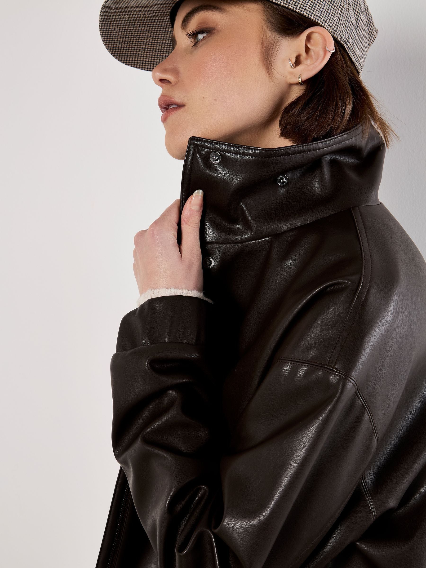 Buy Apricot Brown Faux Leather Bomber Jacket from the Next UK