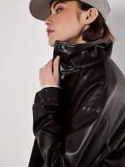 Apricot Brown Faux Leather Bomber Jacket - Image 3 of 6