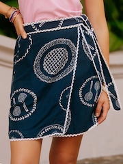 Joules Navy Linen Blend Wrap Skirt - Image 1 of 3