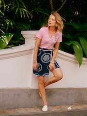 Joules Navy Linen Blend Wrap Skirt - Image 2 of 3
