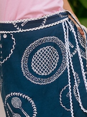 Joules Navy Linen Blend Wrap Skirt - Image 3 of 3