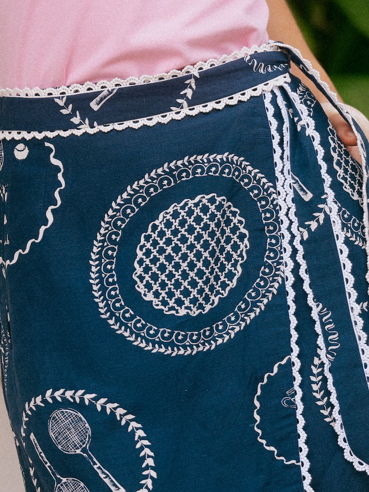Joules Navy Linen Blend Wrap Skirt - Image 3 of 3 Joules Navy Linen Blend Wrap Skirt - Image 3 of 3