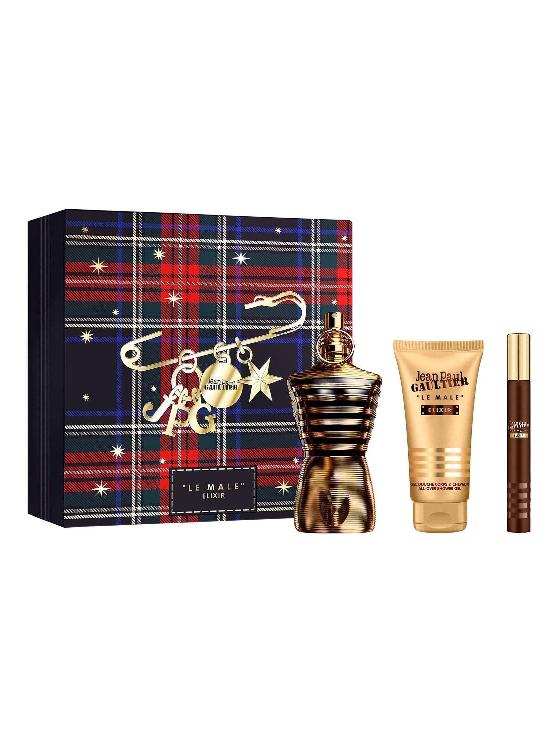 JPG LE MALE ELIXIR 75ML + 10ML PARFUM SPRAY + 75ML SHOWER GEL GIFT SET 2025 - Image 2