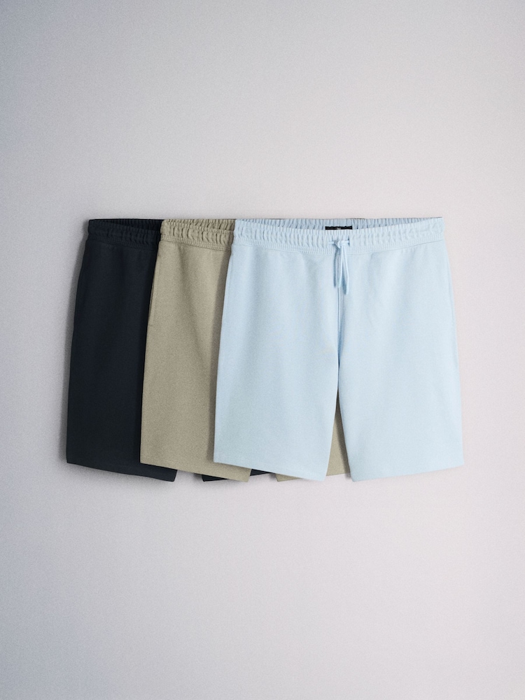 The Set 3 Pack Navy/Blue/Khaki Heavy Cotton Loopback Sweat Shorts Blue/Navy - Image 2 of 12