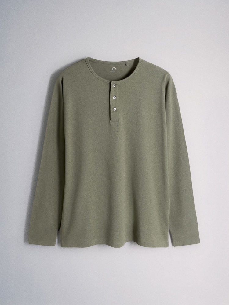 The Set 4 Pack 4 Pack Cotton Long Sleeve Henley TShirt Black/Brown - Image 2 of 6