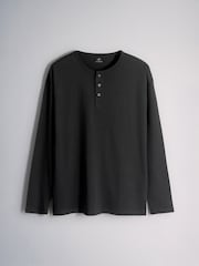 The Set 4 Pack 4 Pack Cotton Long Sleeve Henley TShirt Black/Brown - Image 5 of 6