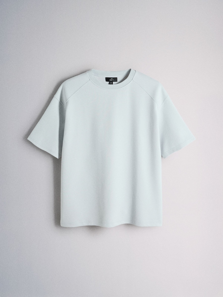 The Set 4 Piece Cotton Blend Interlock TShirt and Shorts Set Blue/Ecru - Image 2 of 7