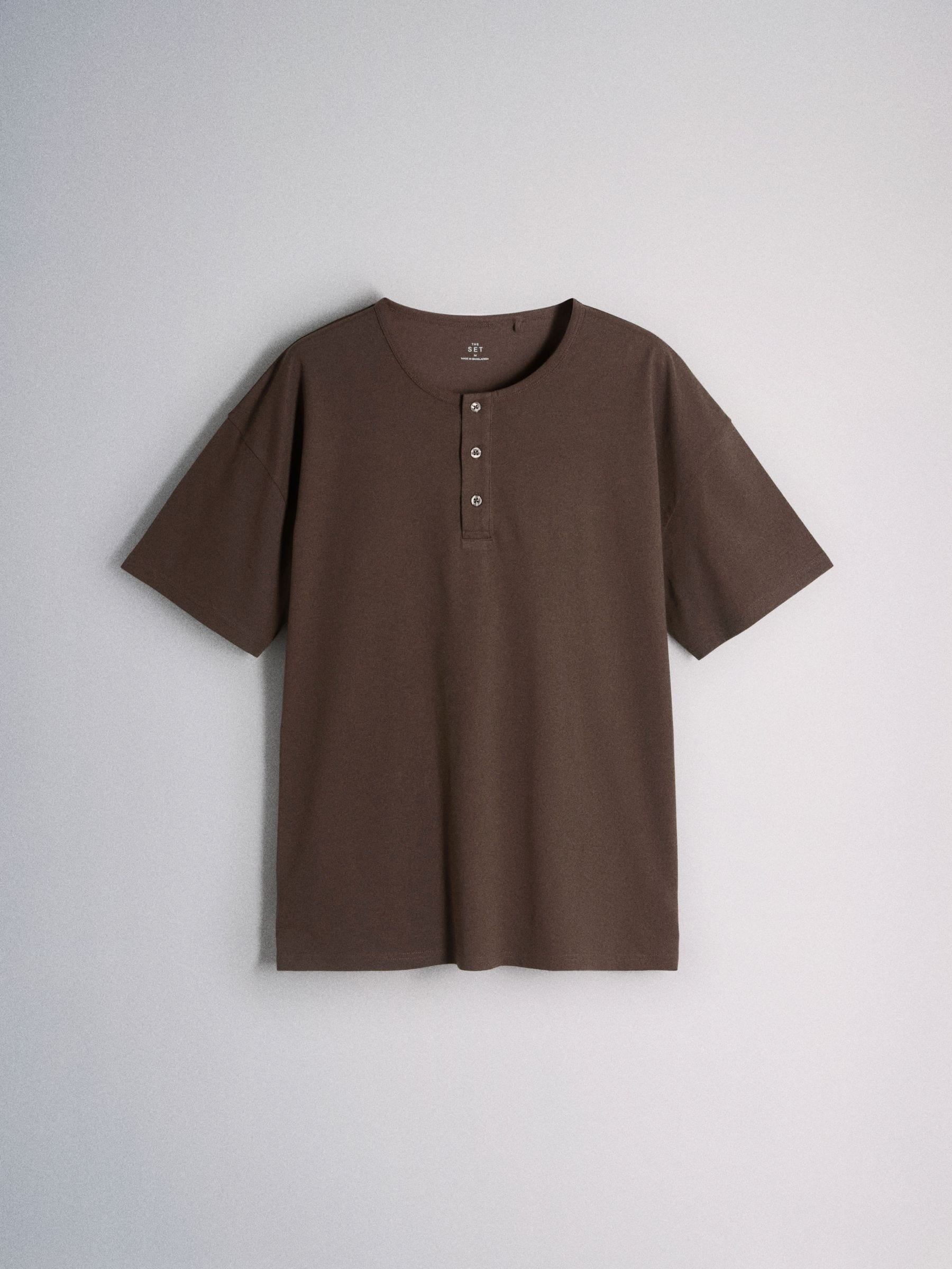 Buy The Set Short Sleeve 3 Pack Cotton Henley T-Shirts Black/Brown